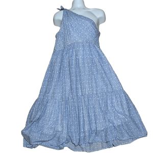 Hatch Iona dress cotton, floral tiered high low hem tie detail one shoulder 3